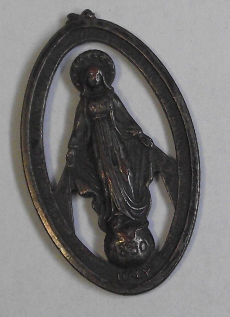 Vtg NO BAIL 1830 Miraculous Virgin Mary crushing the snake religious medal Italy