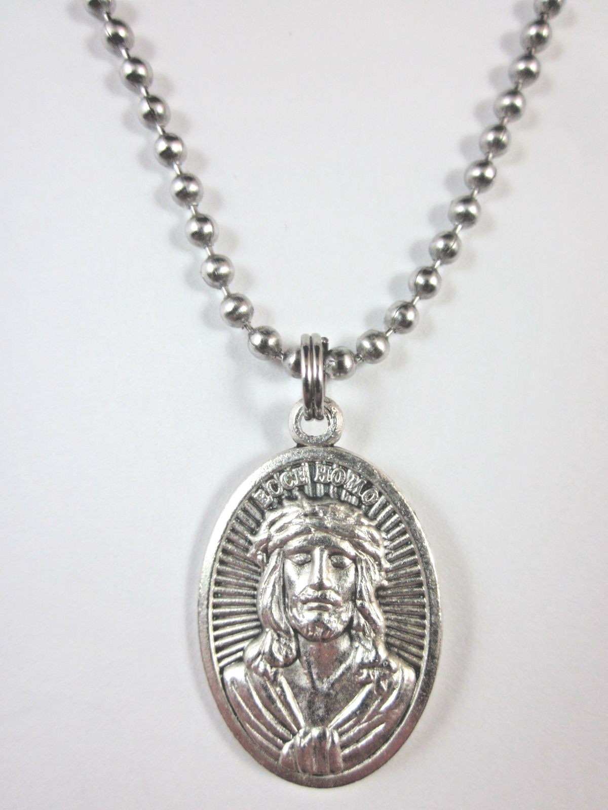 Jesus Ecce Homo / Mary Mater Dolorosa Medal Italy Necklace 24″ Ball Chain