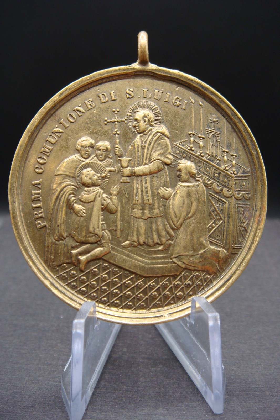 Rare Antique Italian First Holy Communion Commemorative Medal St. Aloysius