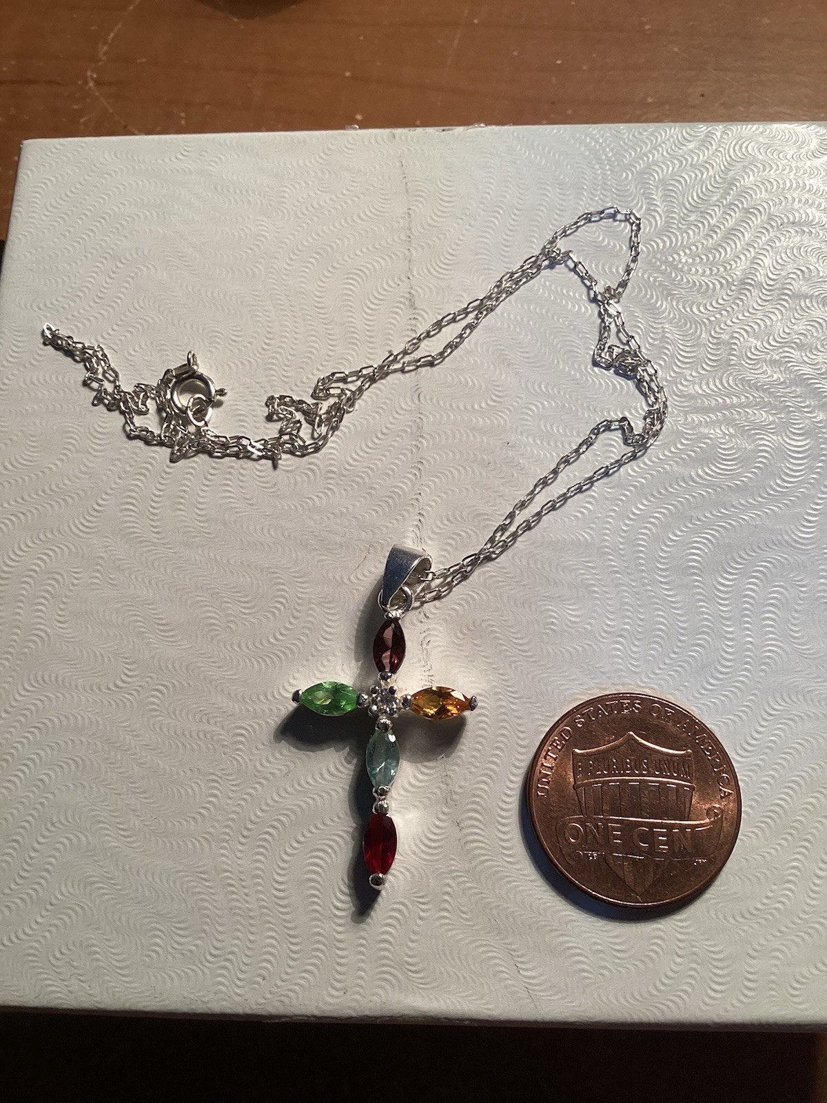 Vintage Sterling Silver Cross & chain Pendant with Assorted Multi Stones925