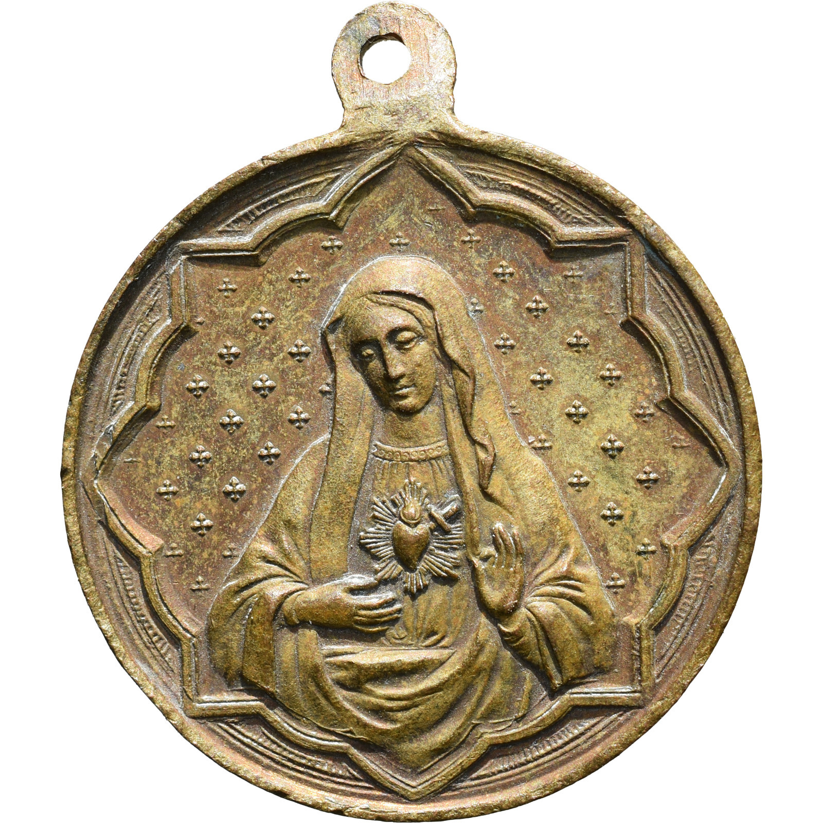 AWESOME SACRED HEARTS RELIGIOUS MEDAL ANTIQUE FRENCH CATHOLIC CHARM