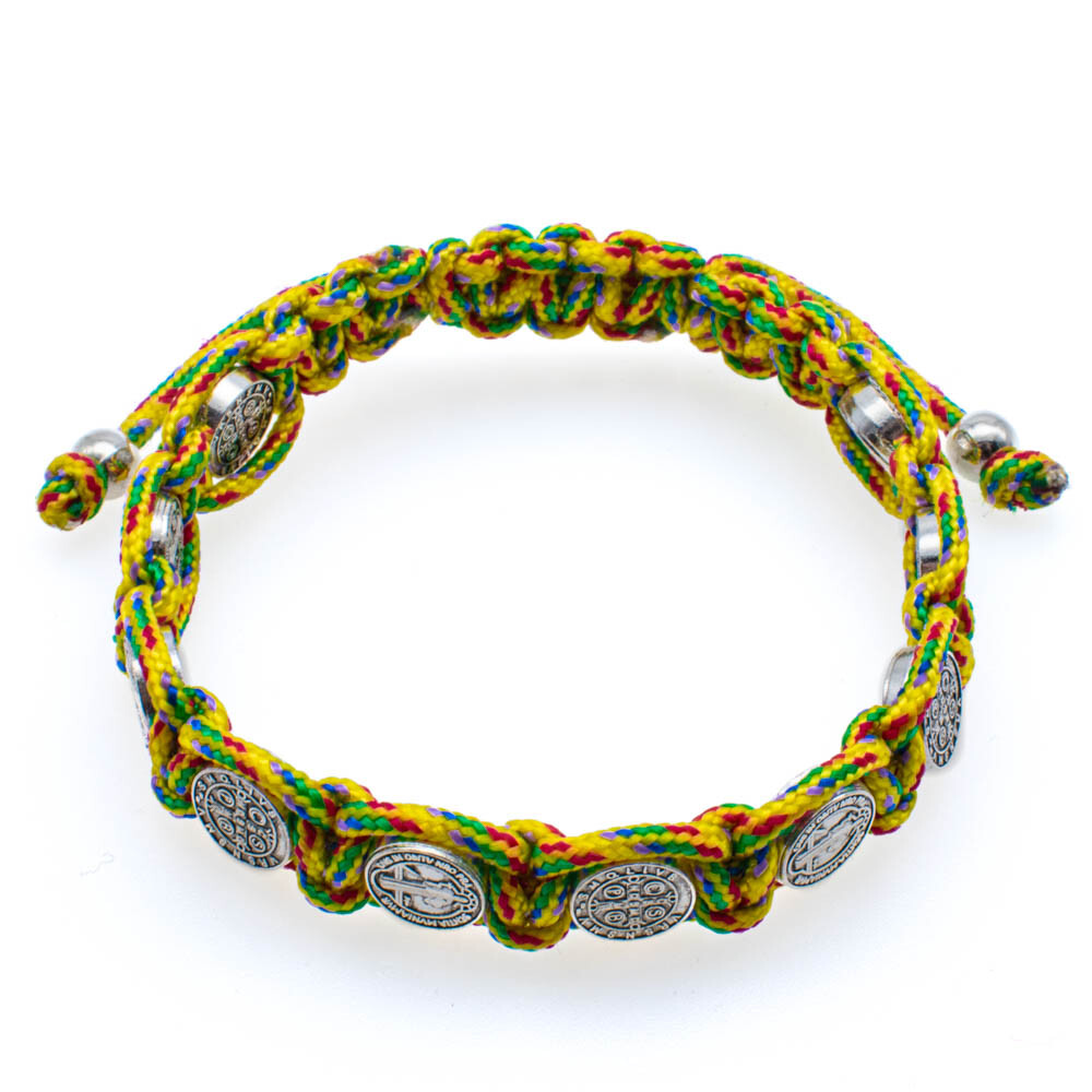 Colorful Adjustable Saint St Benedict Medal Bracelet – 10 Medals for Protection