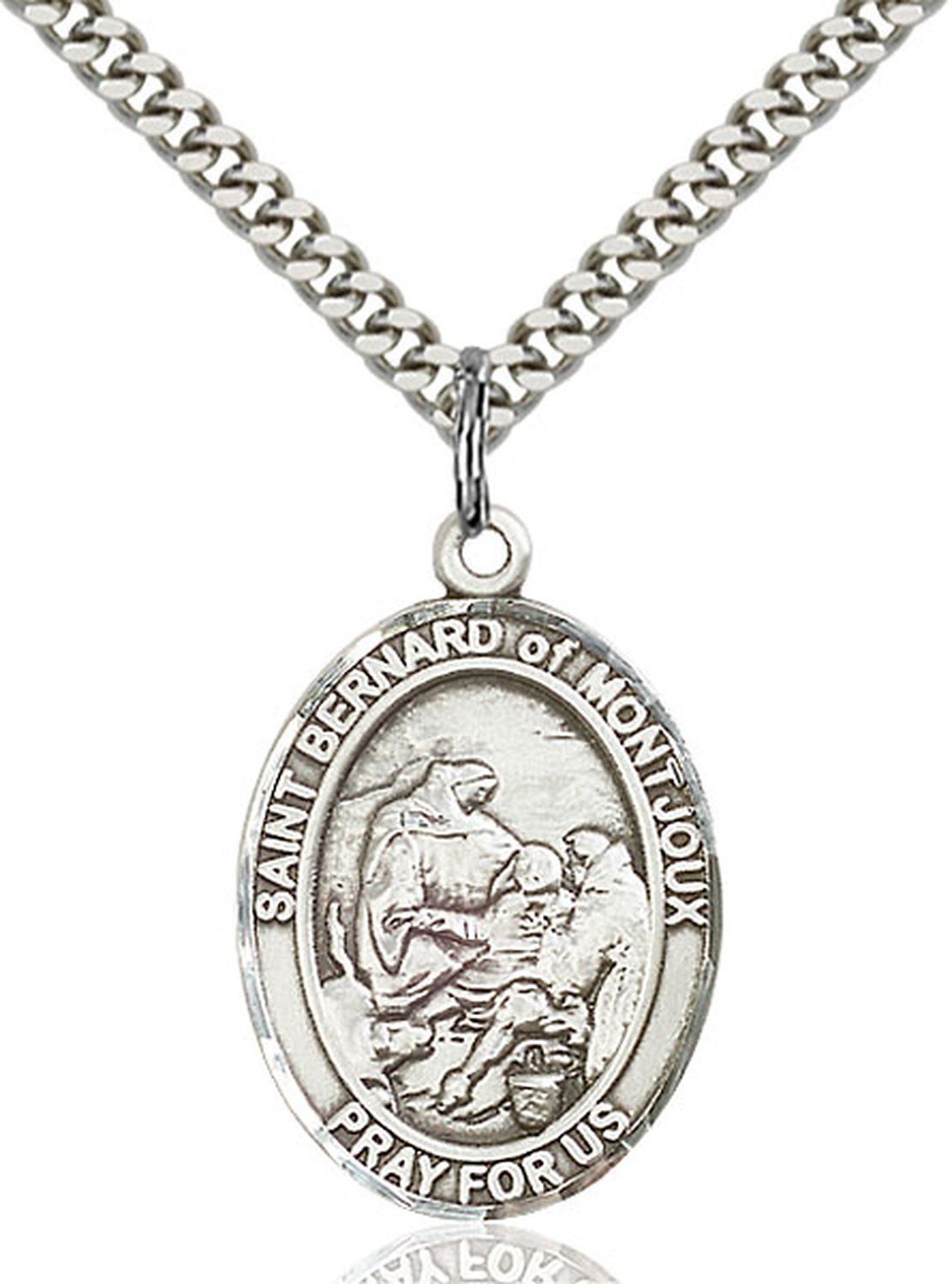 Sterling Silver St Saint Bernard of Montjoux Pendant Necklace on 24” Chain