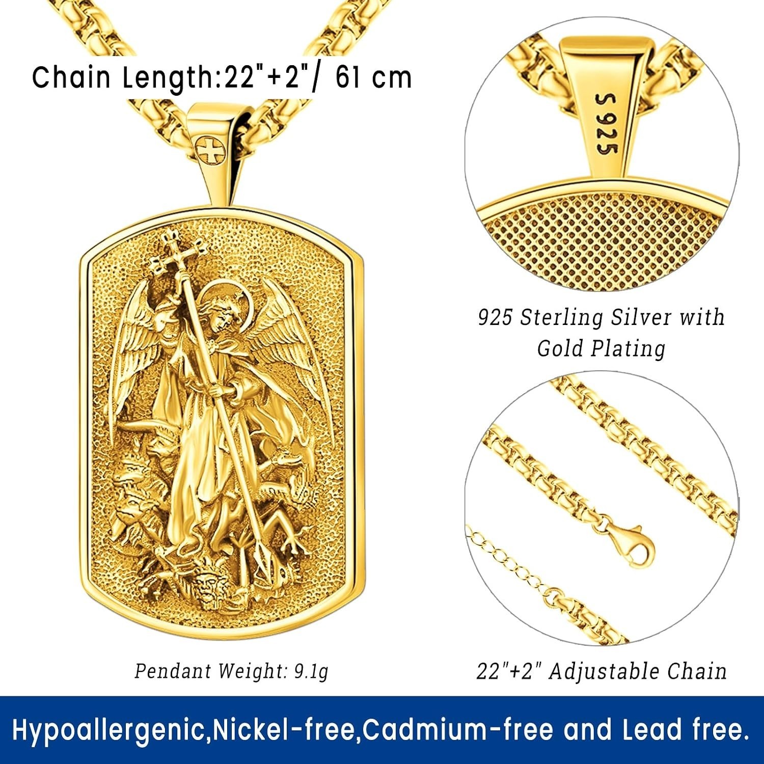 St Michael Necklace 925 Sterling Silver Gold Plated Pendant Gifts for Men Women