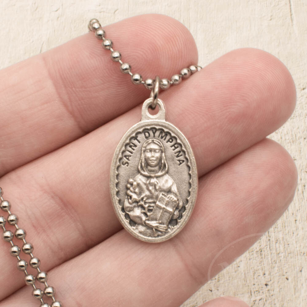 Saint St Dymphna Medal Pendant Necklace Patron Saint Of Stress And Anxiety Italy