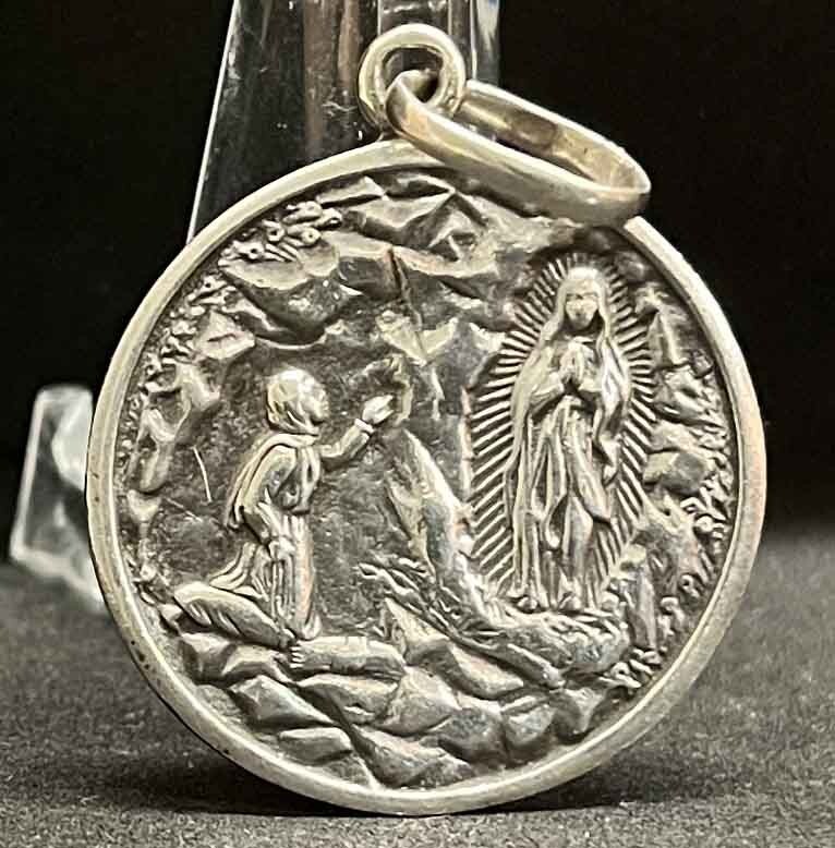 France vintage Our Lady of Lourdes silver catholic medal “900” 5.7 GRAMS