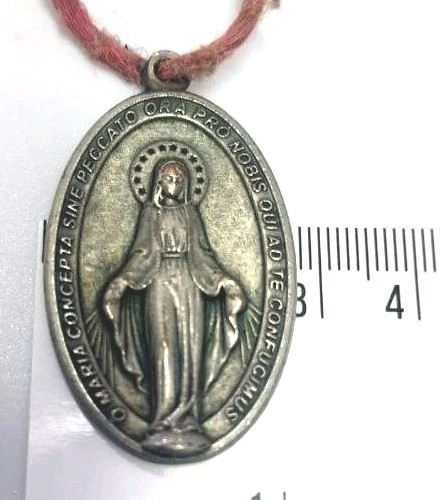 Vintage Miraculous Medal Catholic Blessed Virgin Mary Pendant Silver Tone Italy