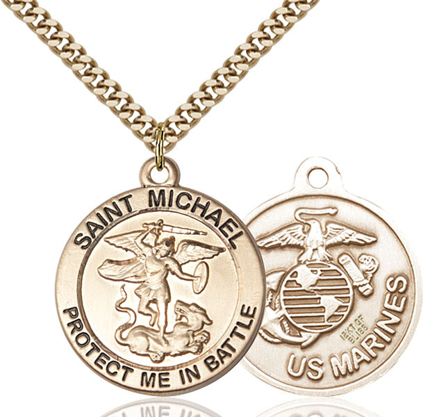 14K Gold Filled St Michael The Archangel Mari Military Catholic Medal Necklace