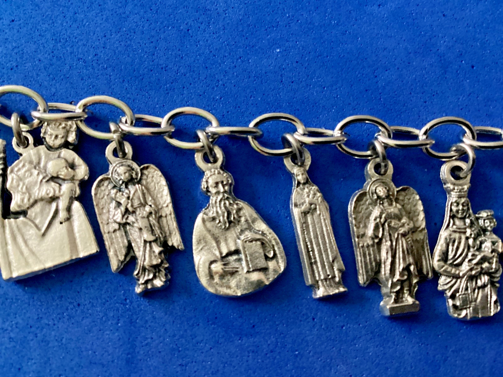 Custom Religious Catholic Saint Medal Charm Bracelet FIGURE Medals 8.5″ Angels