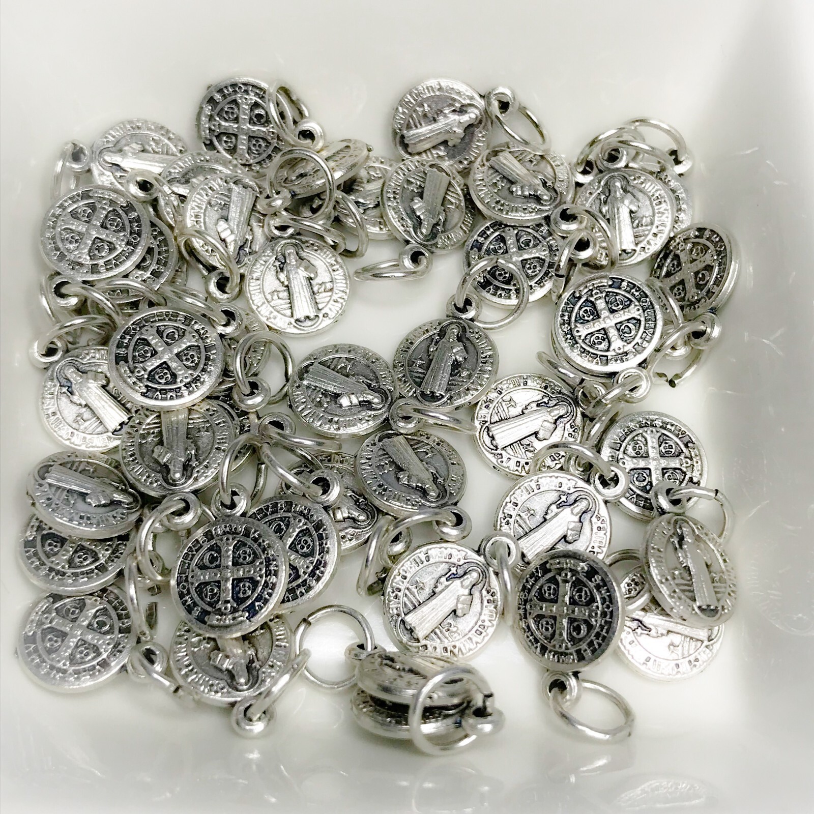 3/8″ Tiny Saint St Benedict Medal Small Jewelry Bracelet Charms – Made in Italy