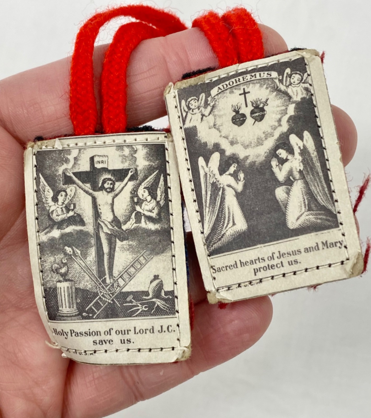 Multi color scapular Holy Passion of Jesus Christ Sacred Hearts Mary save us