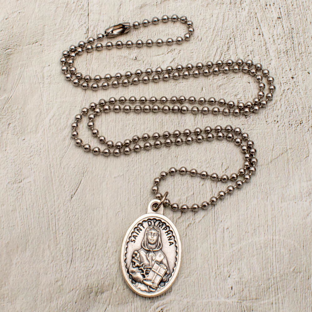 Saint St Dymphna Medal Pendant Necklace Patron Saint Of Stress And Anxiety Italy