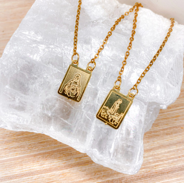 Gold Color Scapular, Escapulario, Confirmation Gift, Religious Necklace