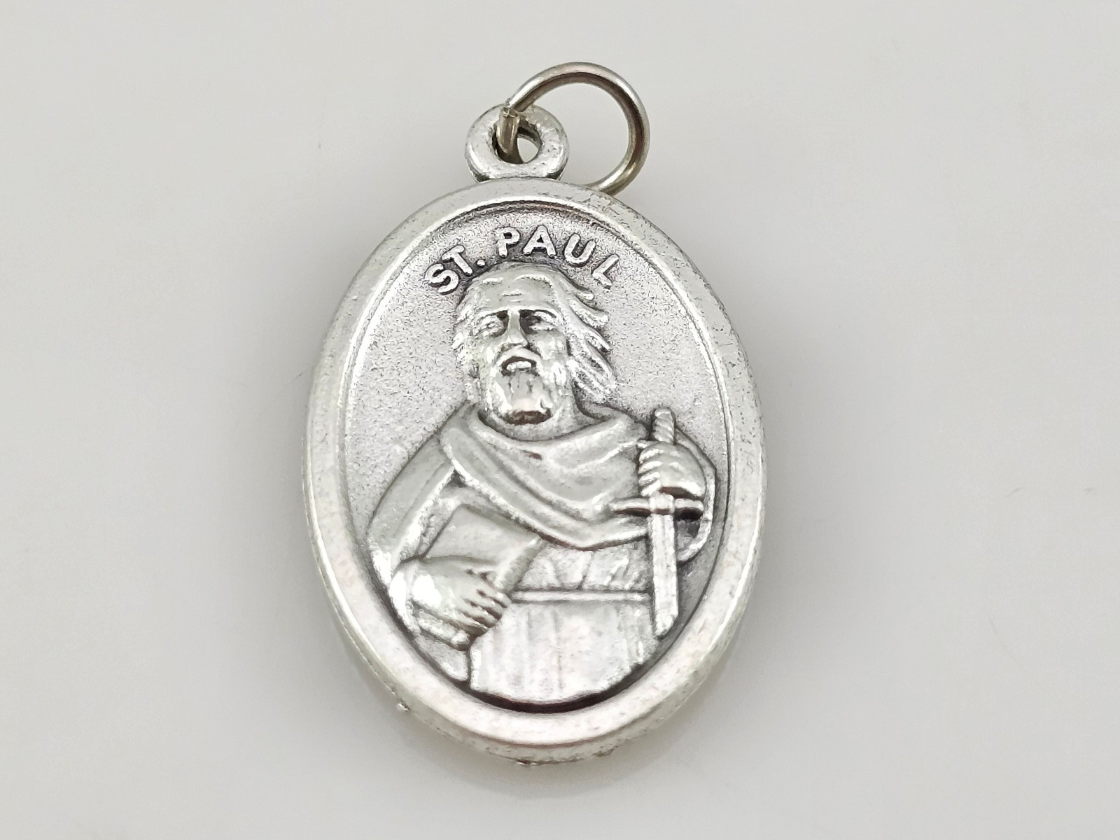 Saint Paul / Saint Peter Medal Pendant Italy 1-inch Silver Tone Metal