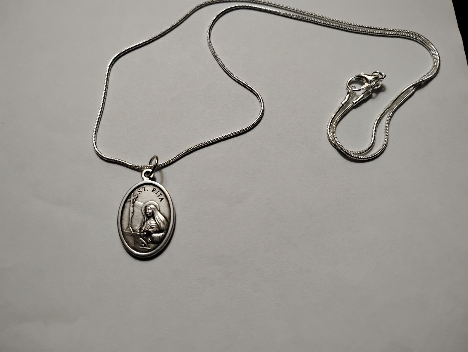 Italian Saint Rita medal necklace Italy 925 sterling silver chain + prayer card