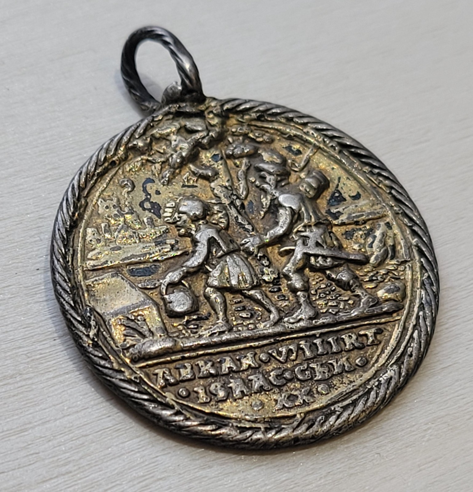 Antique Gold Plated Abram Begat Isaac And Evangelion Religious Medal Pendant