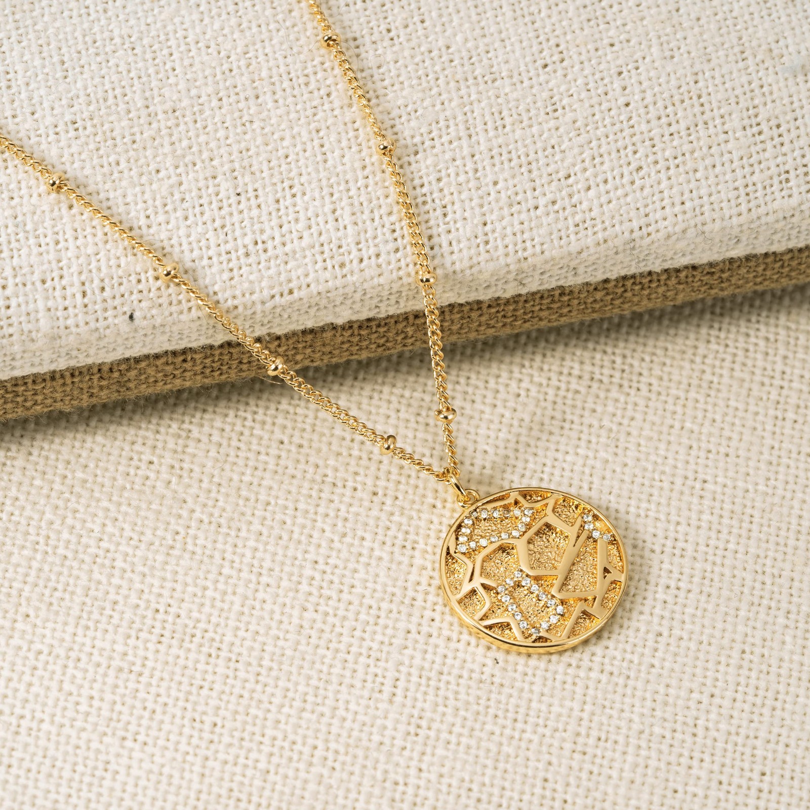 VACRONA Coin Necklace 18k Gold Plated Vintage Textured Medallion Coin Pendant Ro
