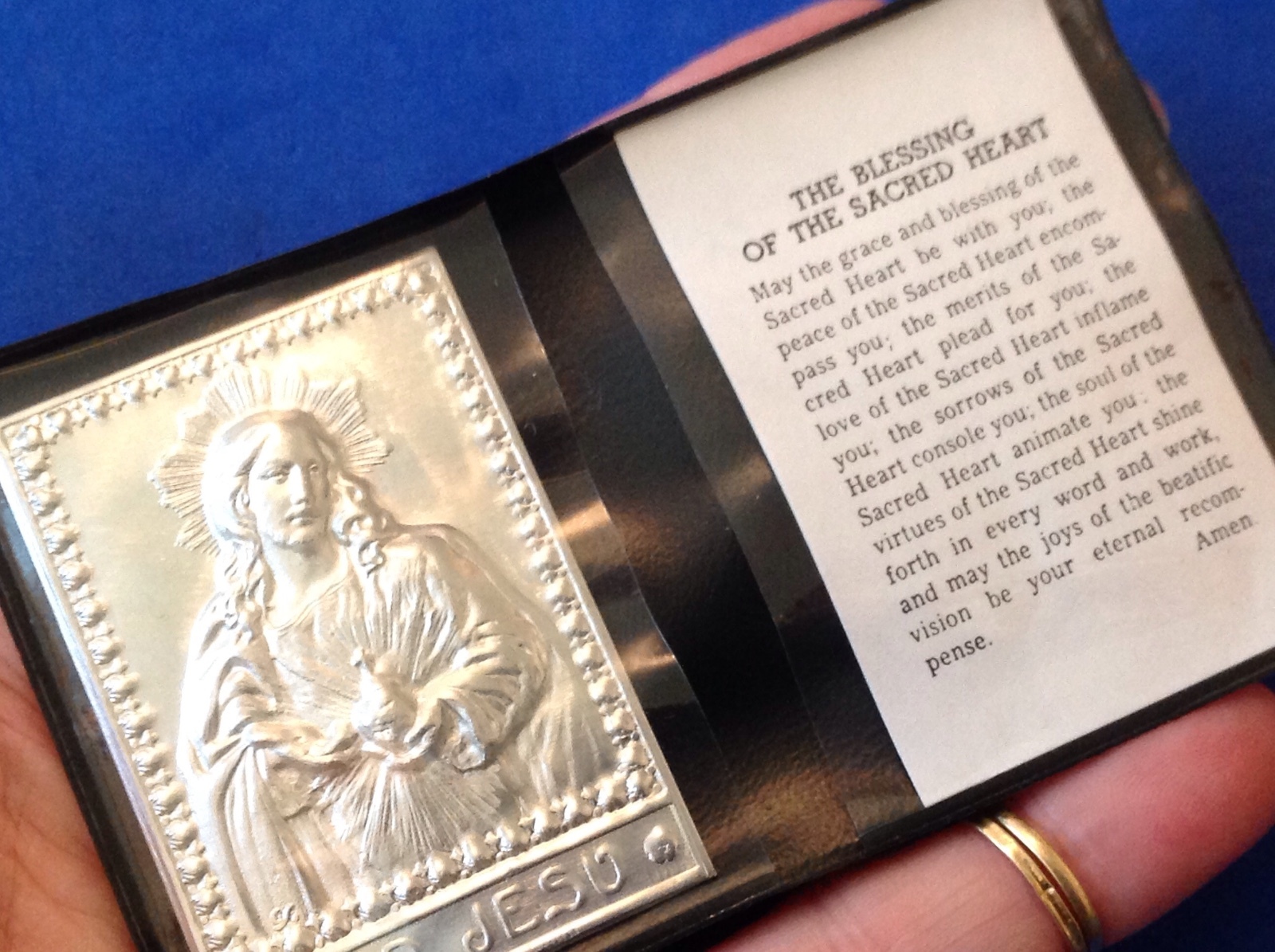 SARCED HEART OF JESUS Silver Metal Saint Plaque Folder Pocket Catholic SHRINE