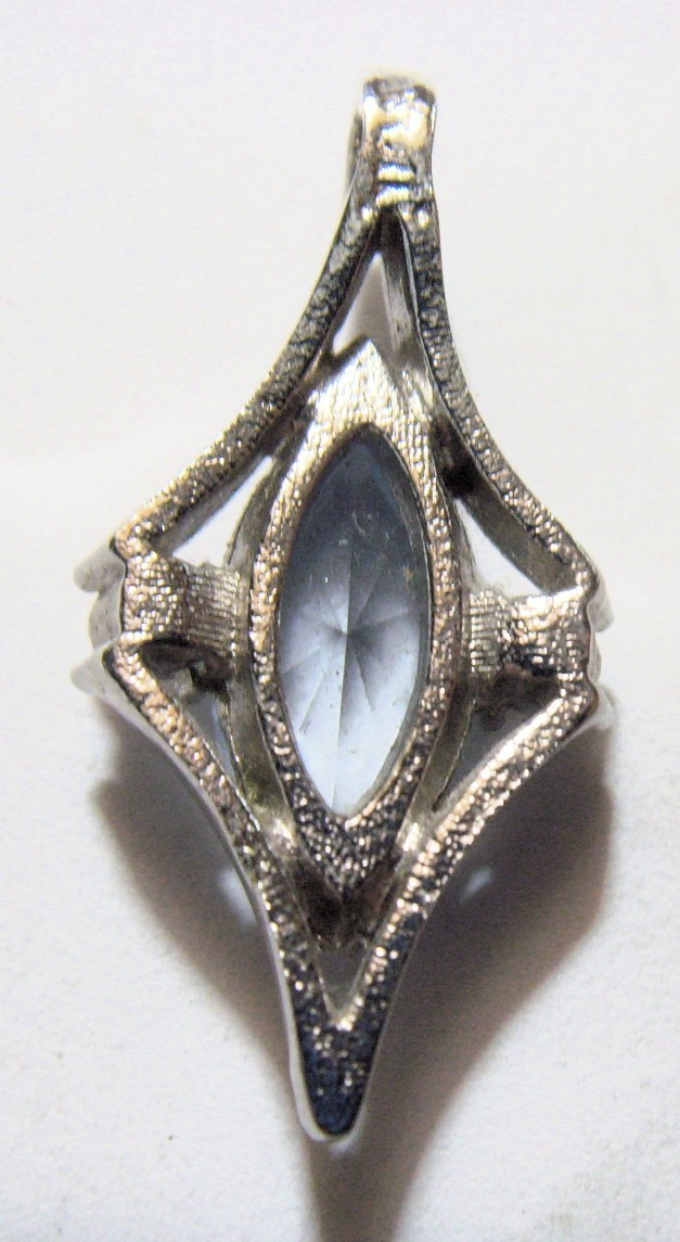 1950s vintage Avon faux Aquamarine marquee gemstone cross motif pendant 54515