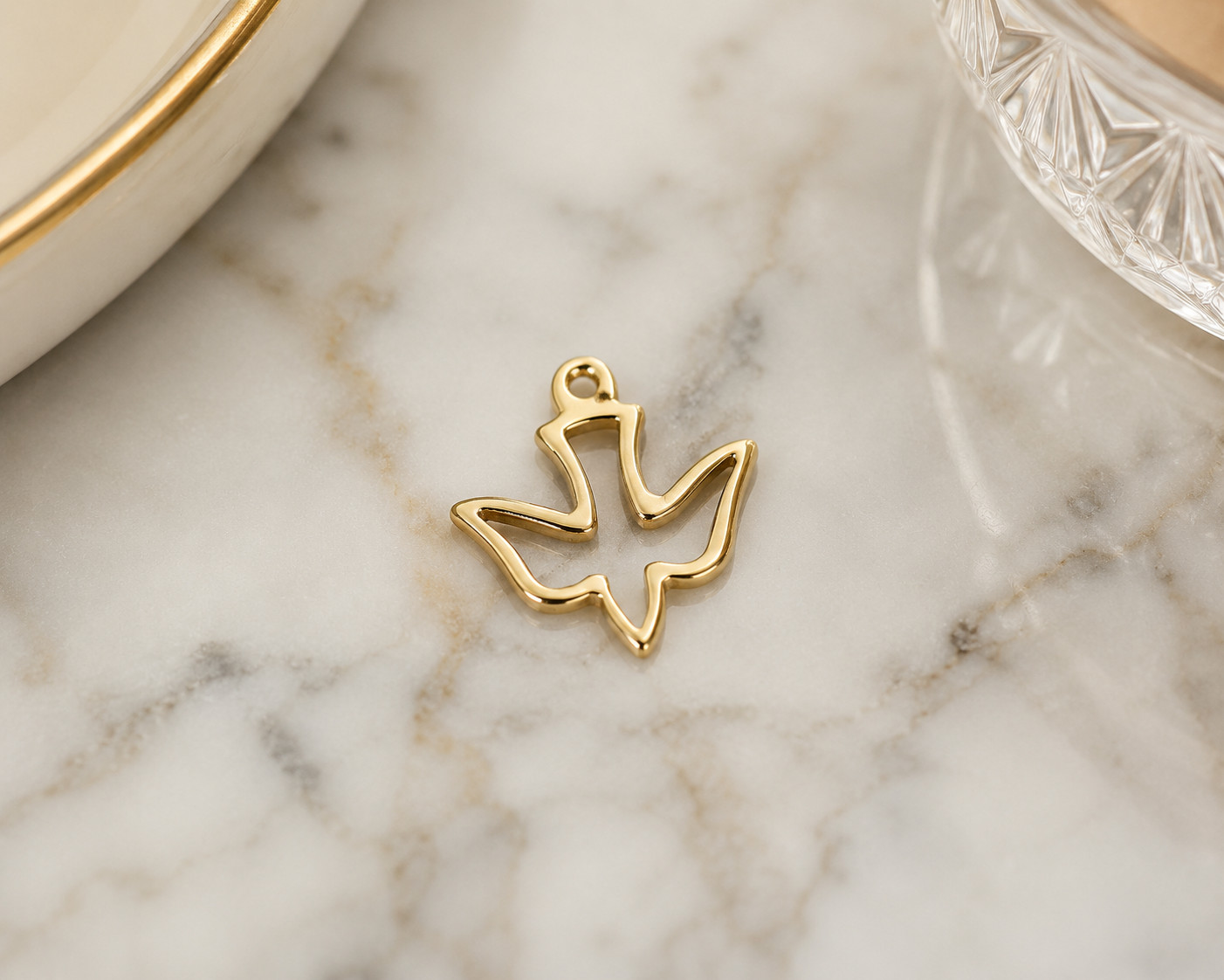 Gold Plated Sterling Silver Dove Cut Out Medal Pendant With 16-18″ Chain