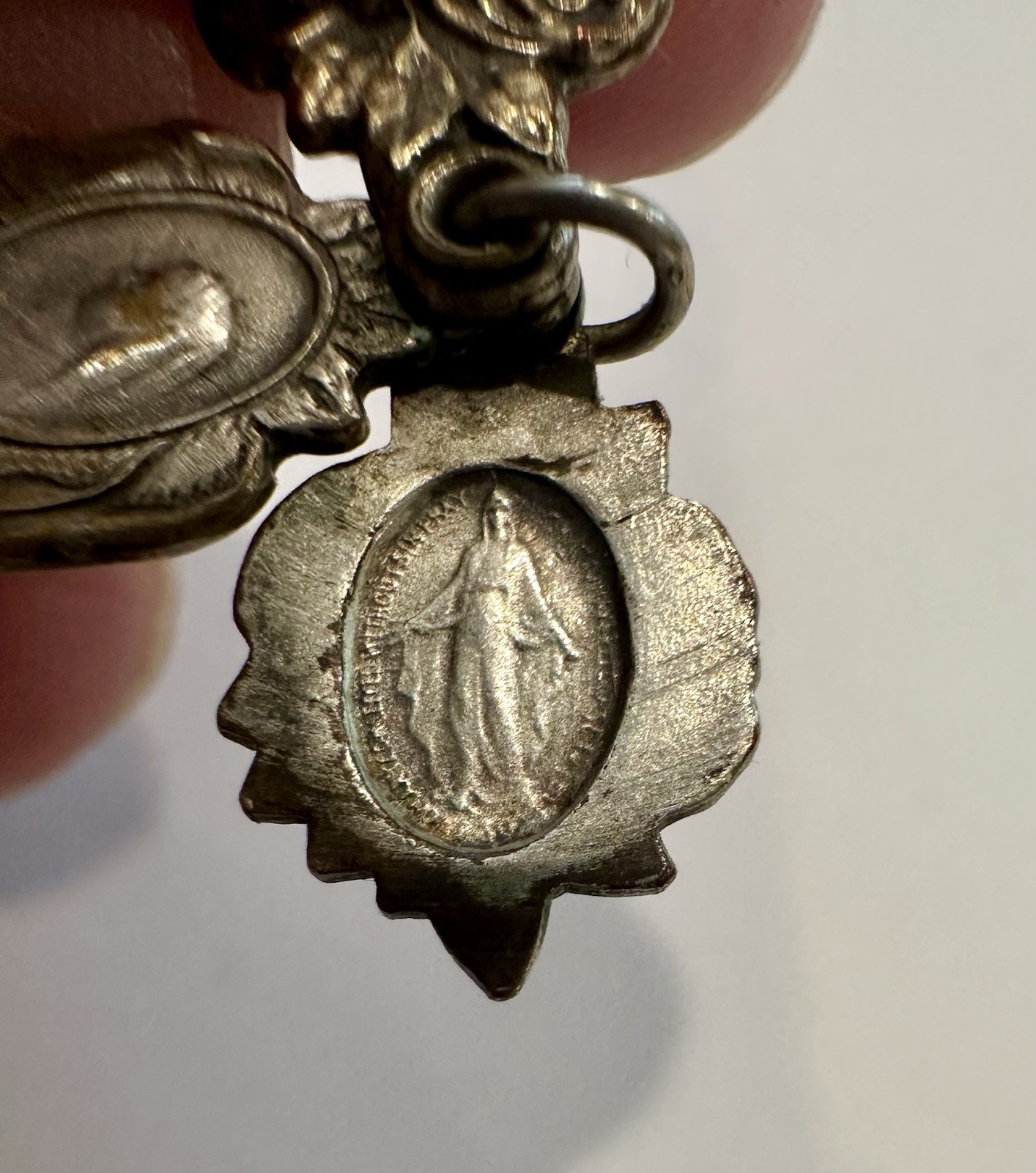 Vintage Catholic Miraculous Rose Triple Slide Sterling Silver Charm Medal