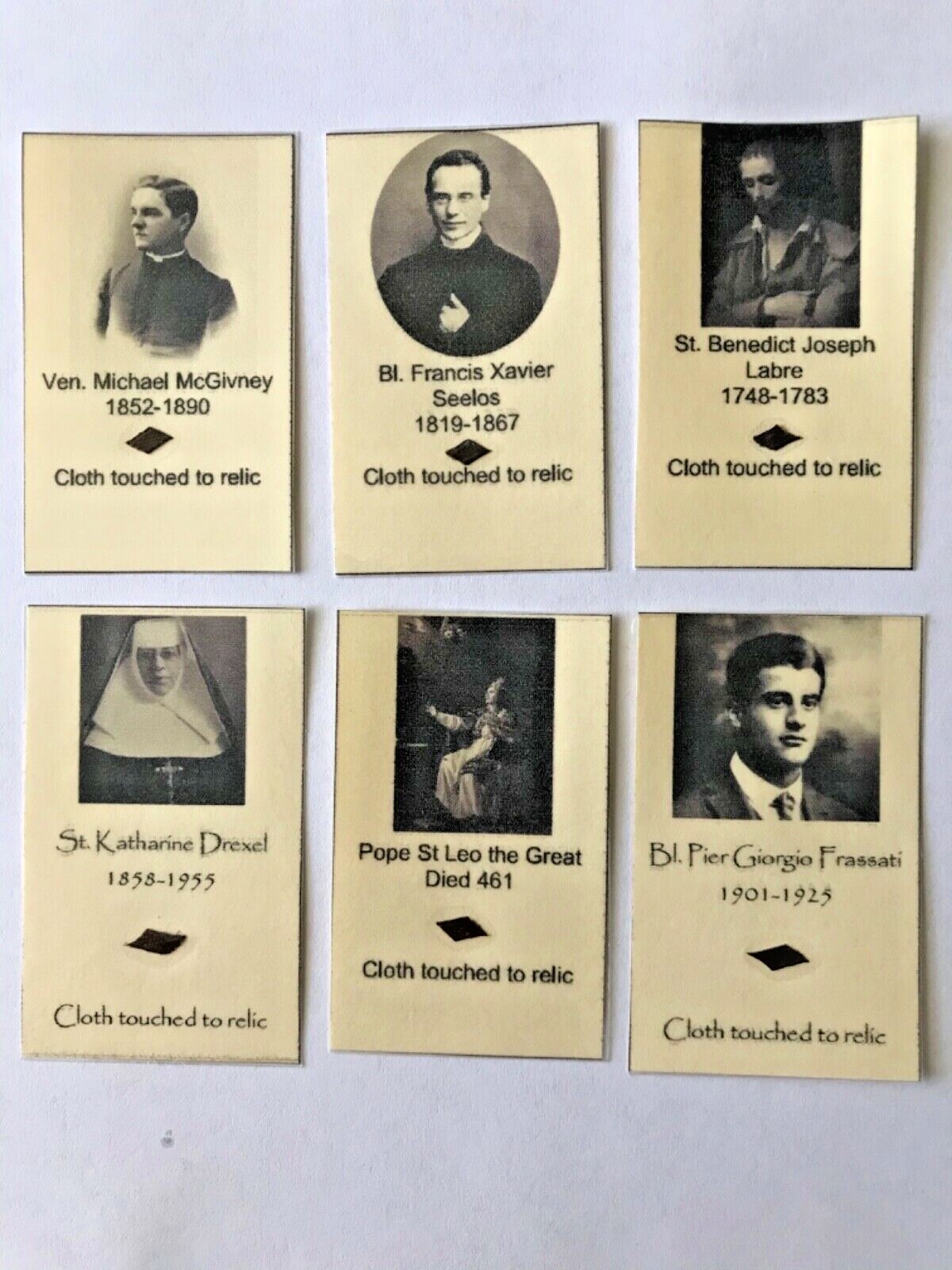 Catholic Saints Blessed homemade relic Holy cards Pope St Leo Pier Giorgio