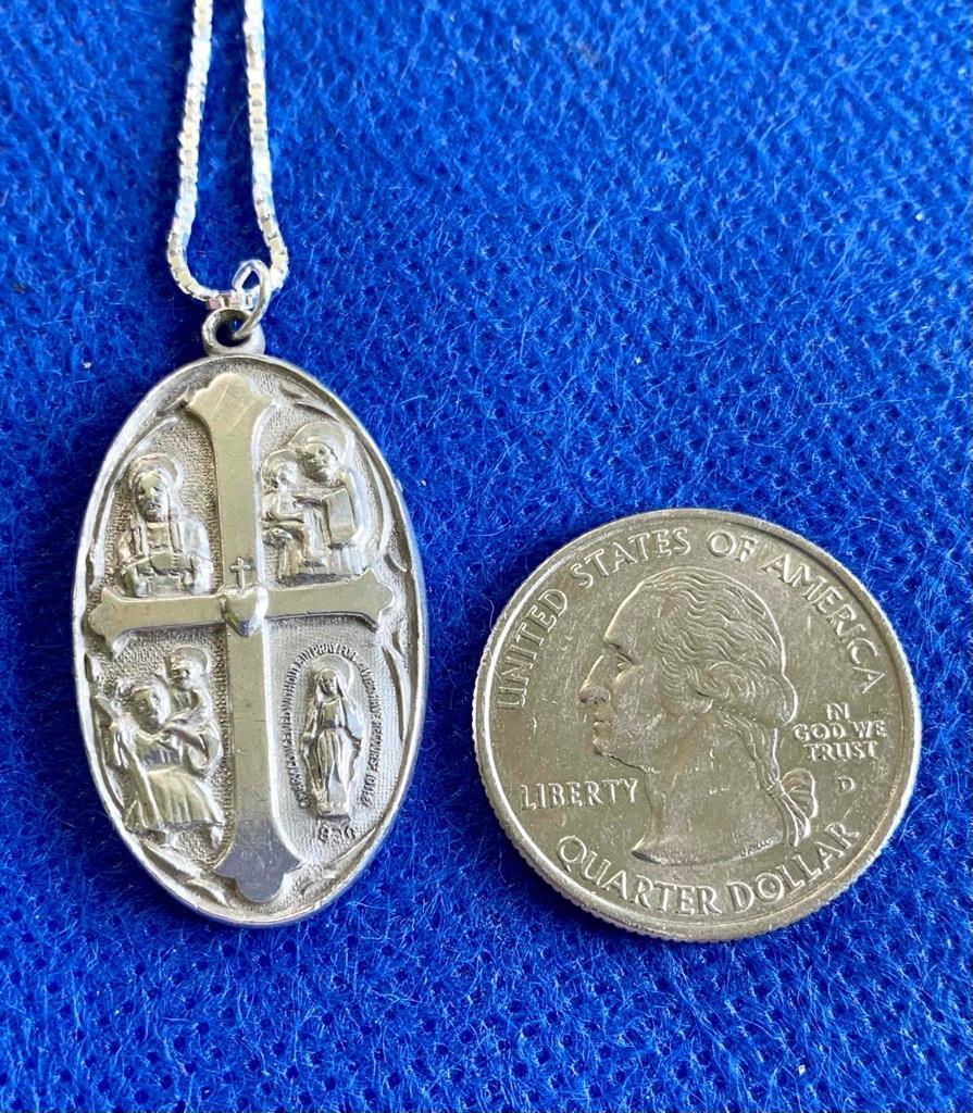 Creed Sterling Silver Four Way Religious Medallion Pendant Necklace 18″ Long