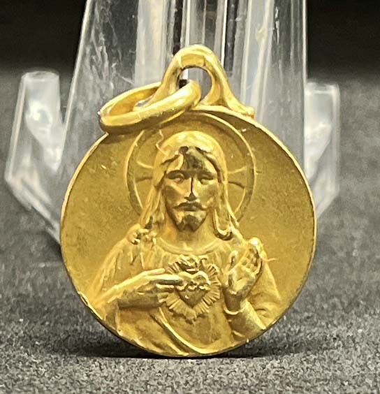 France 1910´ antique Sacred Heart of Jesus Christ, gold bath, medal, beauty!