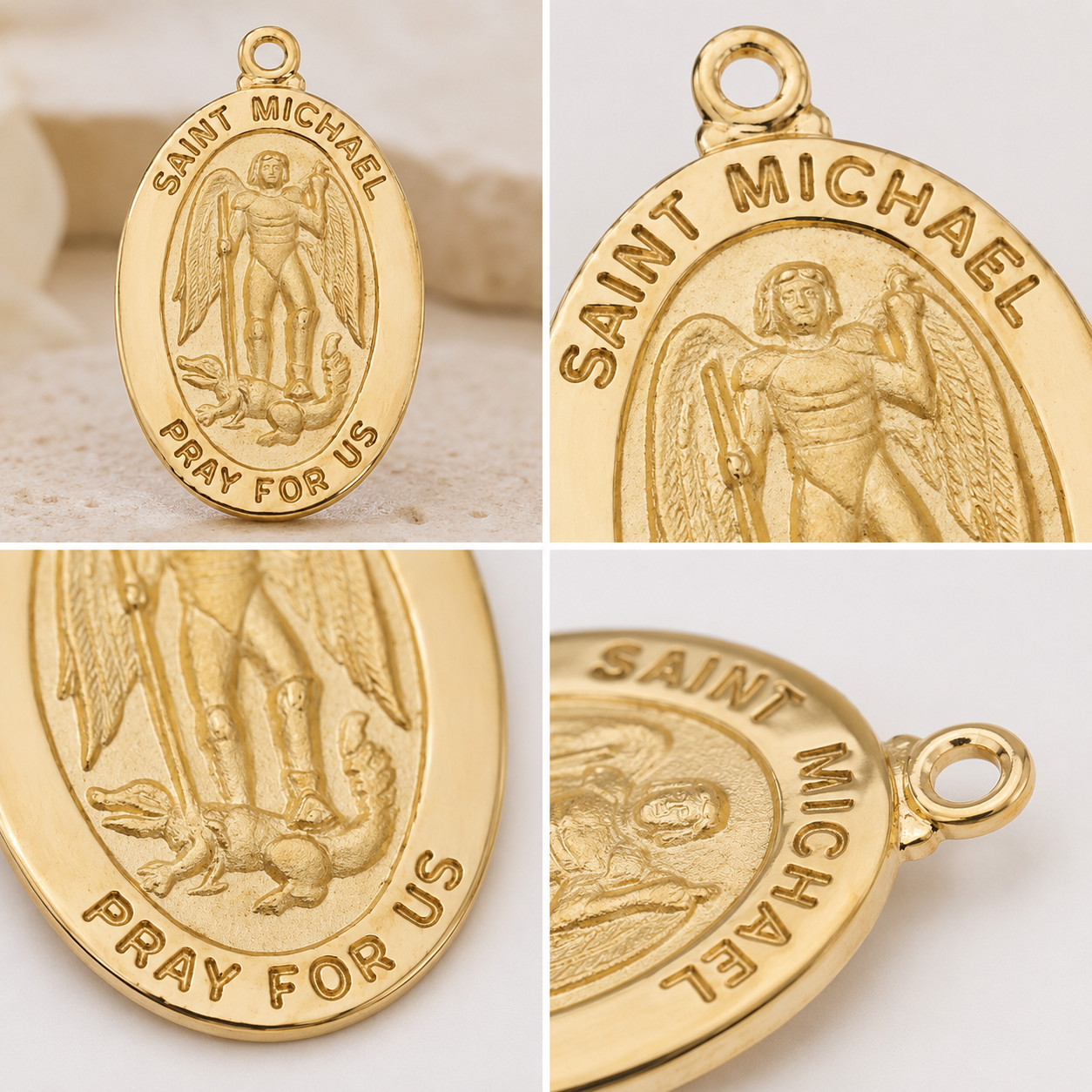 St Michael Pendant Gold Plate Over Sterling Silver Necklace 20 Inch Medal Chain