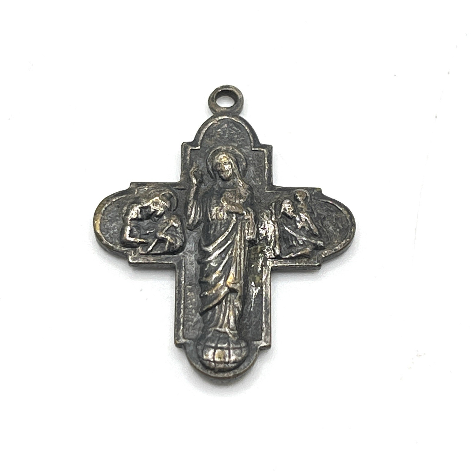 1950s Vintage Catholic Saints Sacred Heart Auto League Cross Pendant Small