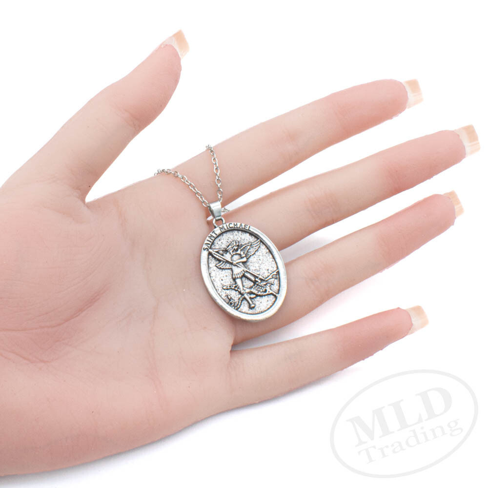 Saint St Michael Archangel Medal Pendant Necklace, Classic Design, 20″ Chain