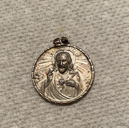 HMH Religious 925 Sterling Silver Vintage Jesus And Mary Sacred Heart Pendant
