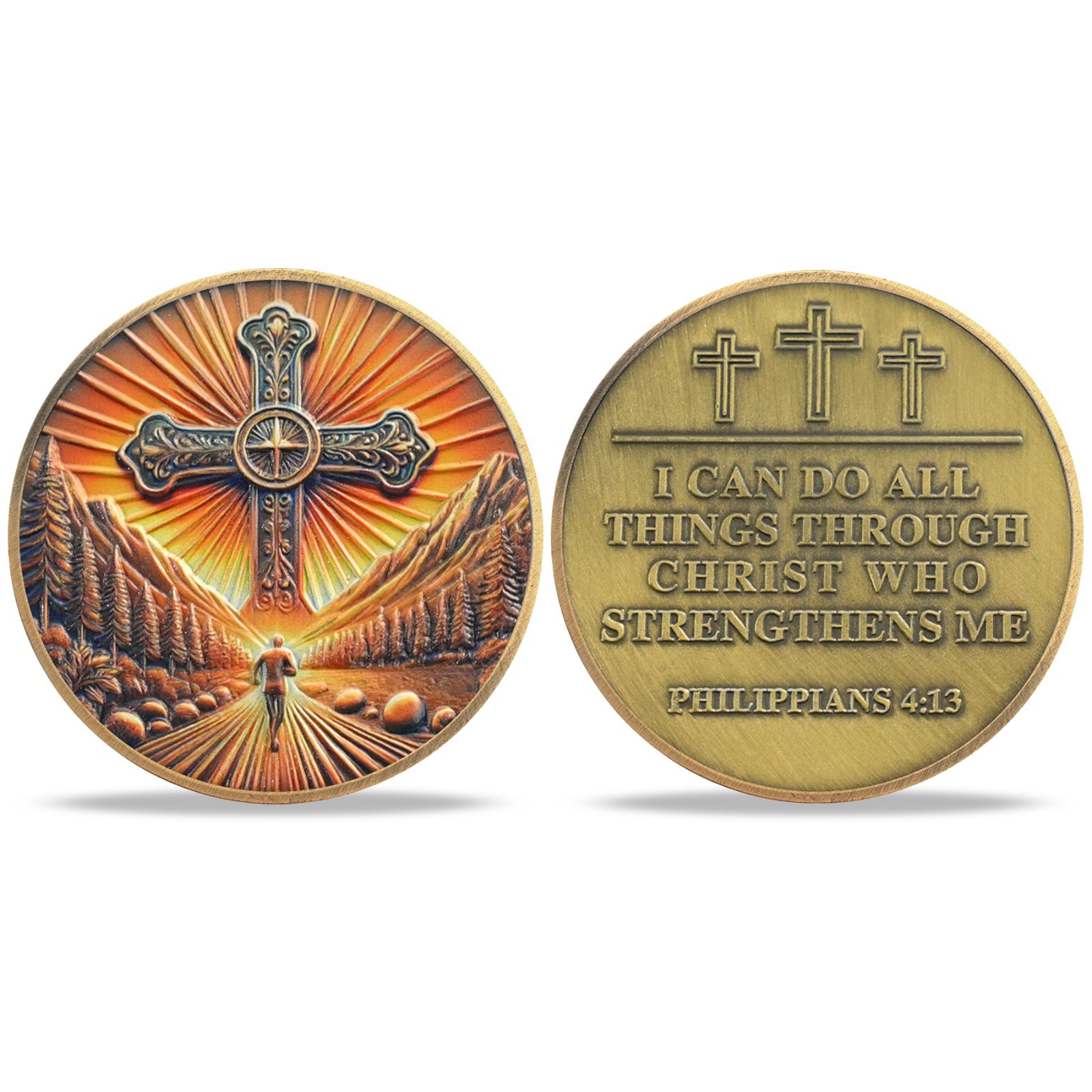 Religious Challenge Coin Philippians 4:13 Verse Christian Cross Faith Souvenir