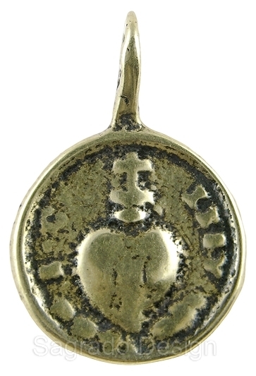 Small SACRED HEART / IMMACULATE HEART Medal, bronze cast from 18th c. original