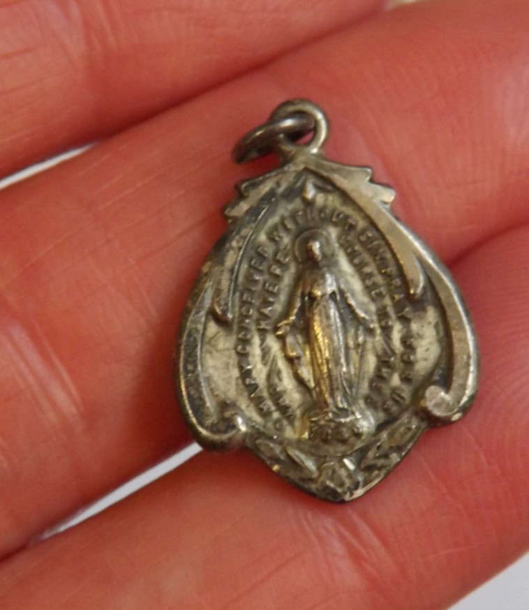 HMH Sterling silver religious Miraculous Virgin Mary ornate charm pendant medal