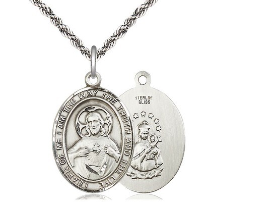 Scapular Medal 1″ High Sterling Medal on a 20” Sterling French Rope Chain
