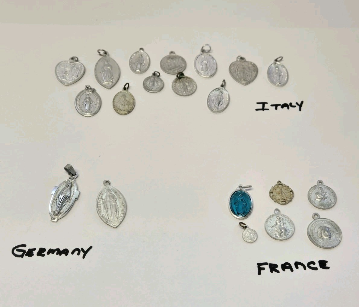 Vintage 39 Piece Lot Aluminum Catholic Medals Half Marked Italy France Germany