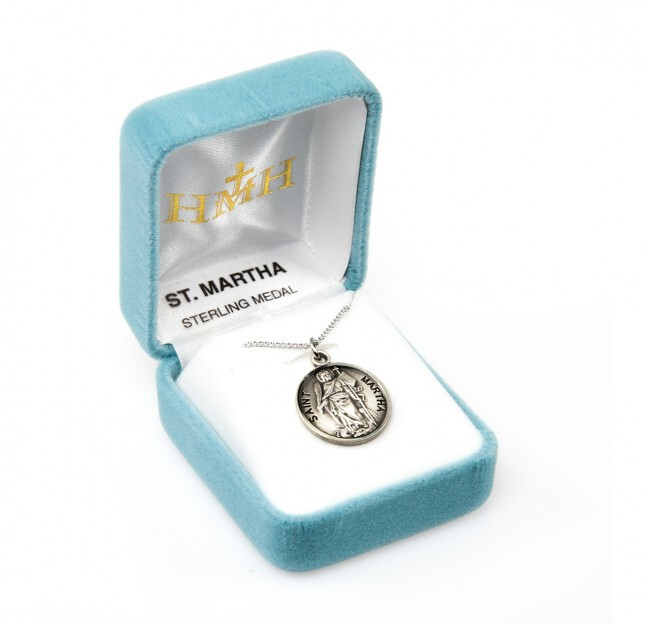 St. Martha Sterling Silver Round 0.9″ Medal, Gift Box, 18″ Chain, US Made