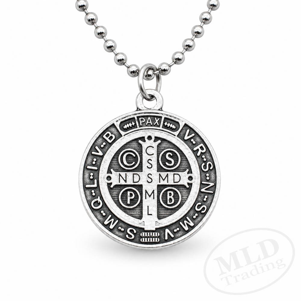 Made in Italy Saint St Benedict Medal Necklace 1″ Catholic Zinc Alloy Pendant