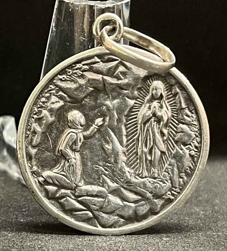 France vintage Our Lady of Lourdes silver catholic medal “900” 5.7 GRAMS