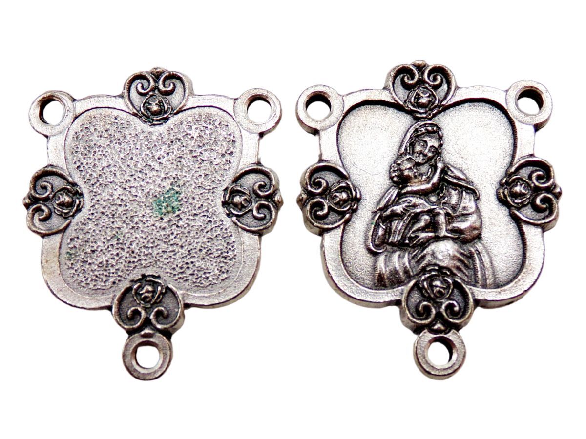 Silver Tone Lot of 3 Madonna and Child Scrollwork Border Rosary Center 1.25 In