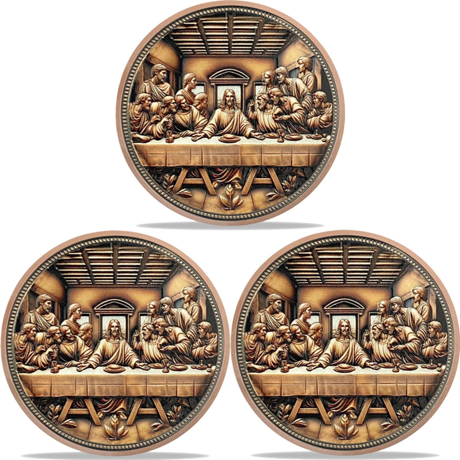 3 Pcs Jesus Christ & Last Supper Religious Coin Great Religious Keepsake Gifts