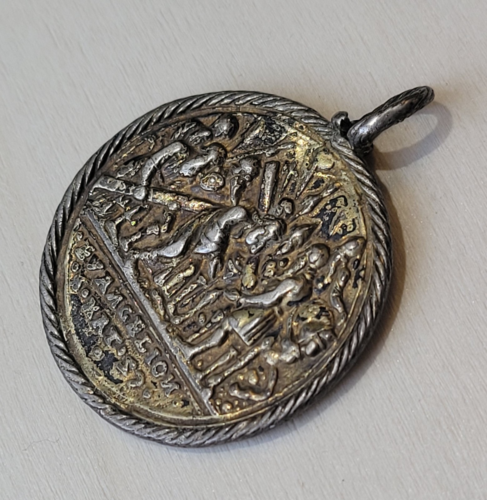 Antique Gold Plated Abram Begat Isaac And Evangelion Religious Medal Pendant