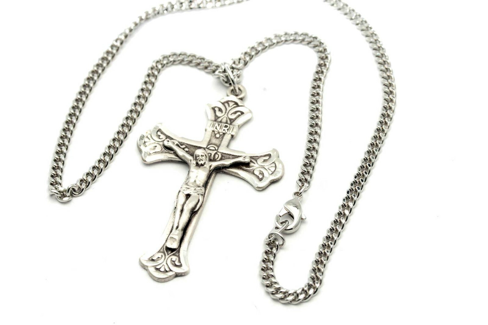 925 Sterling Silver Catholic Crucifix Cross Necklace For Men 24 Chain Made USA