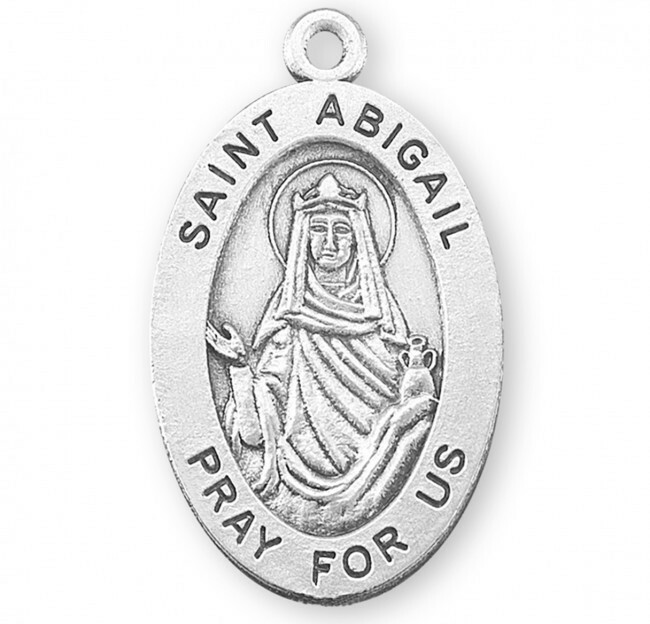 St. Abigail Sterling Silver 0.9″ Oval Medal, Gift Box, 18″ Chain, US Made
