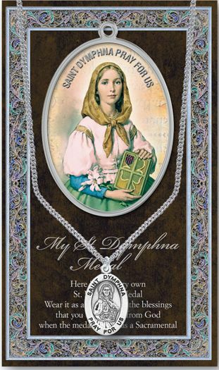 St. Dymphna Pewter Necklace with an Embossed Prayer Pamphlet