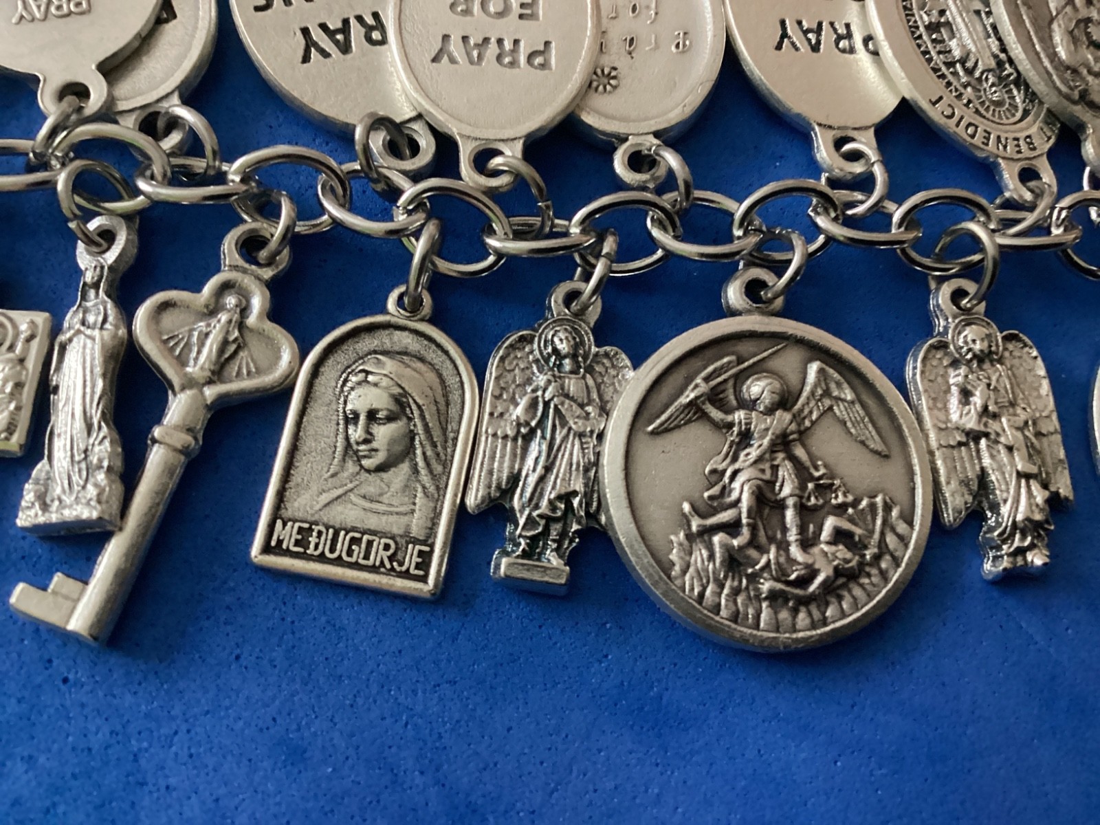 Custom Religious Saint Medal Charm Bracelets Lot Archangels Michael Raphael 7.5”
