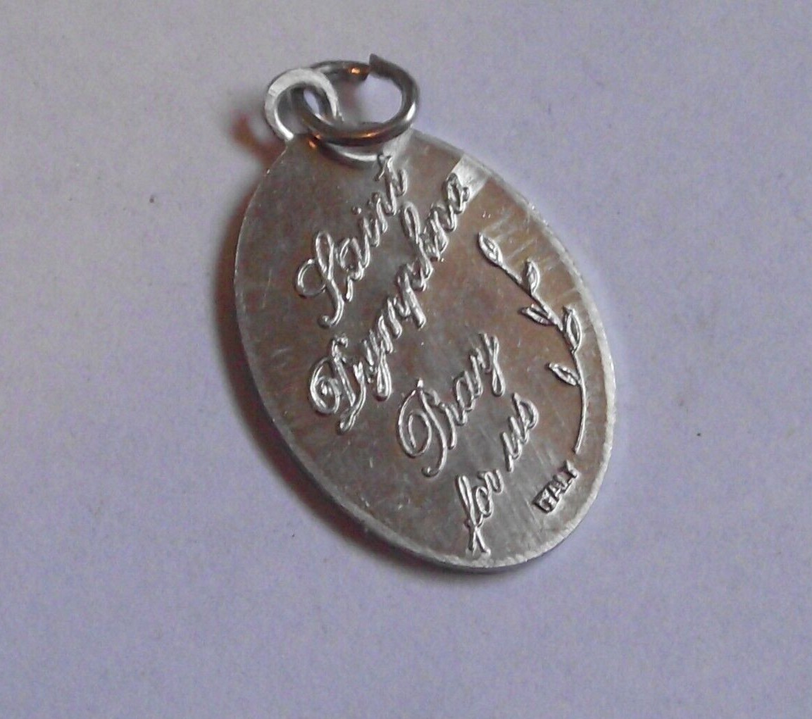 Vintage aluminum St Saint Dymphna pray for us medal Itlay
