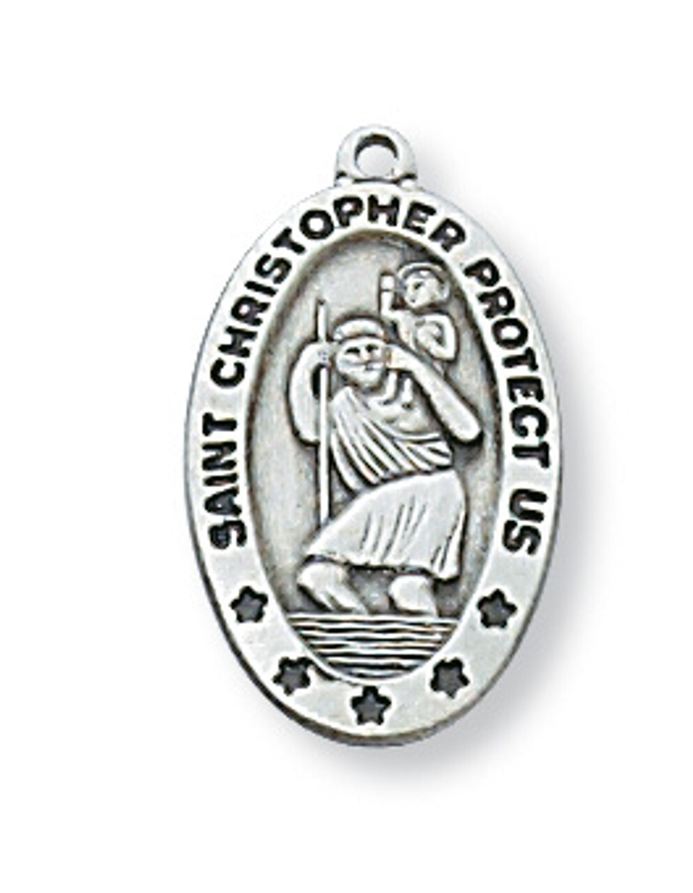 Saint Christopher Sterling Silver Necklace 18 Inch Rhodium Plated Catholic Chain