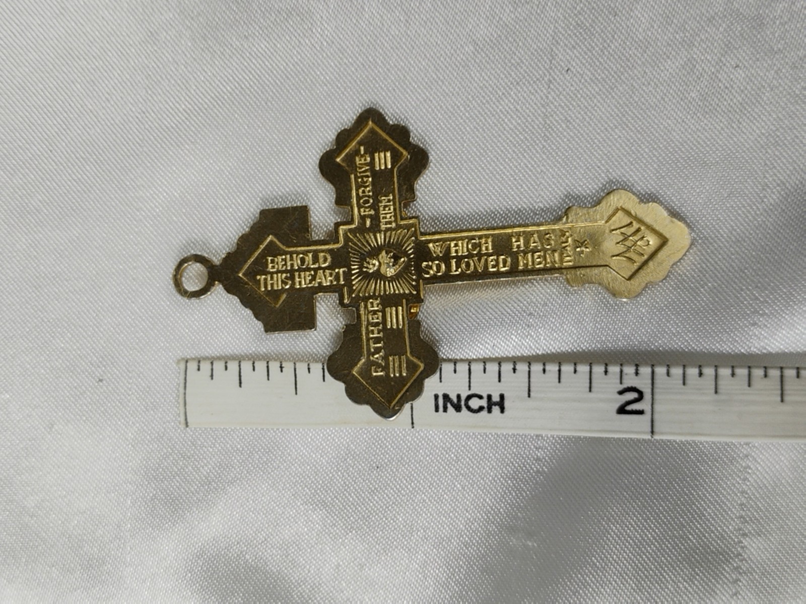Gold Toned Base Behold This Heart Pardon Cross Crucifix Pendant, 2 1/4 Inch